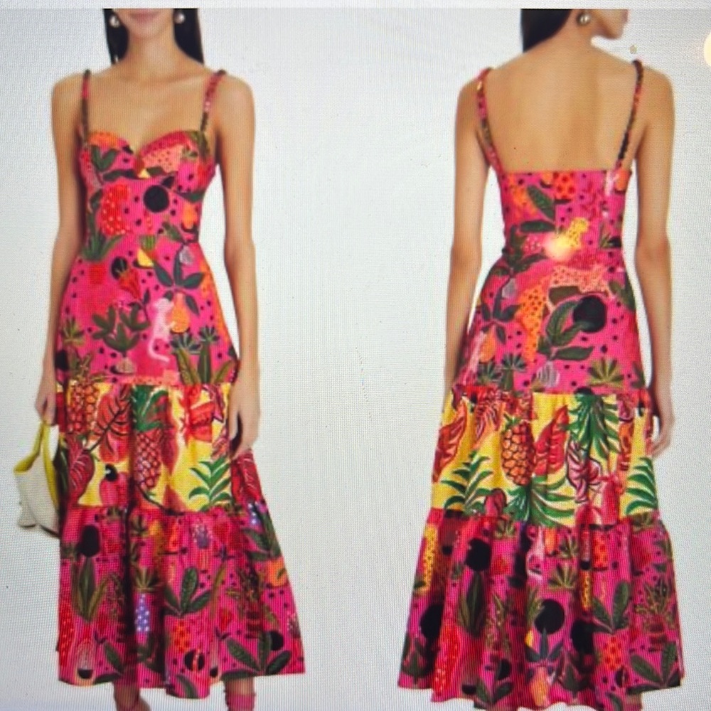Farm Rio Pop Leopards Cotton MIDI Dress #400583 S